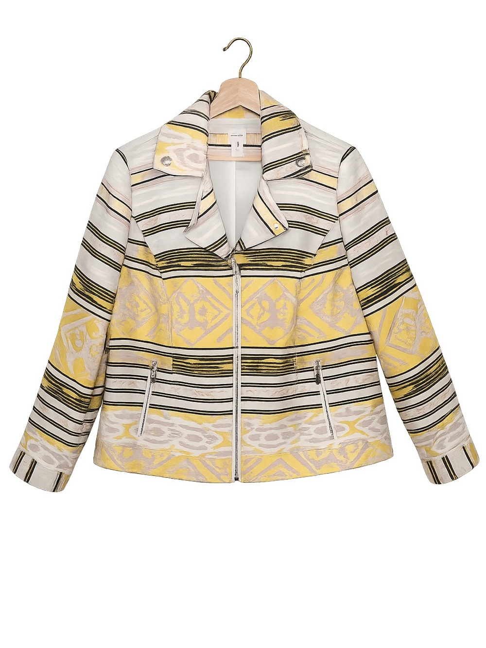 Chico's Tribal Print Zip Jacket Yellow Geometric Moto Jacket Boho Southwestern - Picture 2 of 13